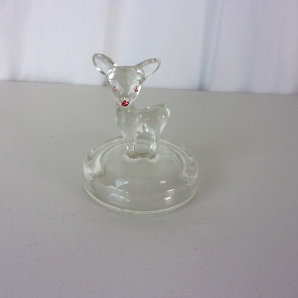 Vintage Deer Fawn Jar Bowl Lid Glass MCM - Picture 1 of 3